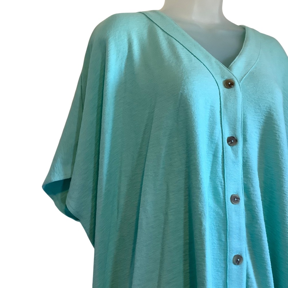 Soft Surroundings‎ Aqua Blue Slub Knit Button Front Poncho Top PL PXL